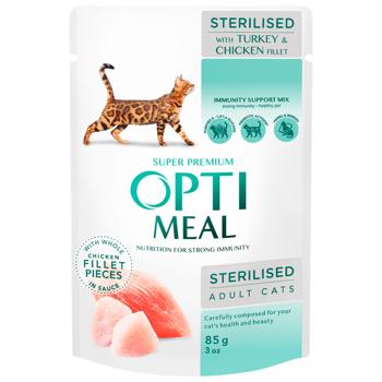 Optimeal Wet Food with Turkey And Chicken Fillet for Sterilized Cats 85g