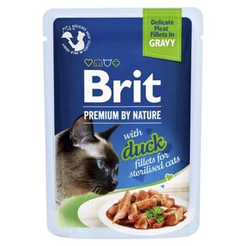 Корм влажный Brit Premium Delicate Fillets in Gravy с уткой в ​​соусе для стерелизованных кошек 85г - купить, цены на КОСМОС - фото 1