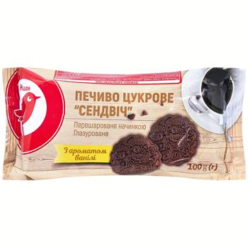 Auchan Sandwich cookies glazed with vanilla flavor 100g - buy, prices for Auchan - photo 1