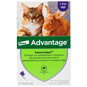 Bayer/Elanco Advantage Drops on the Withers for Cats and Rabbits from 4kg Against External Parasites 4 pipettes - buy, prices for MasterZoo - photo 1