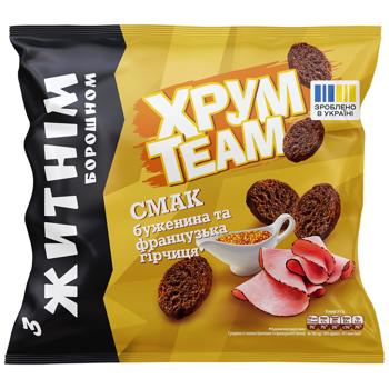 Сухарики ХрумTeam житні зі смаком буженини та французької гірчиці 90г - купити, ціни на КОСМОС - фото 1