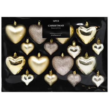 Набір ялинкових прикрас Серця золоті 16шт - купити, ціни на METRO - фото 1