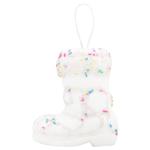 White Boot Decoration with Beaded Ribbon 11.5cm