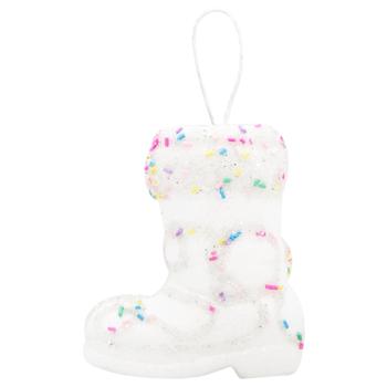 White Boot Decoration with Beaded Ribbon 11.5cm