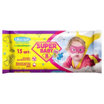 Super Baby Wet Wipes with Chamomile and Aloe Extract 15pcs - buy, prices for Chudo Market - photo 1