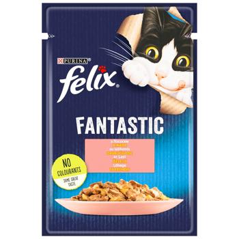 Корм влажный Felix Fantastic с лососем для взрослых кошек 85г