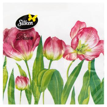 Серветки столові Silken Рожеві тюльпани 18шт*3шар 33*33см