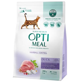 Корм сухой Optimeal с уткой для вывода шерсти у кошек 200г - купить, цены на MasterZoo - фото 1