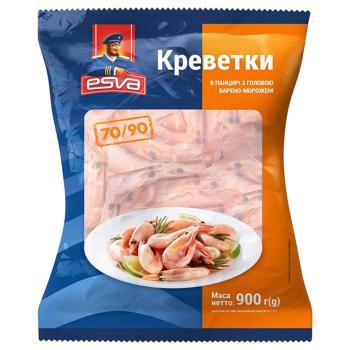 Креветки Esva варено-морожені в панцирі з головою 70/90 900г