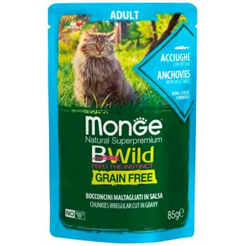 Monge Bwild Grain Free Wet Food with Anchovies and Vegetables for Cats 85g - buy, prices for MasterZoo - photo 1
