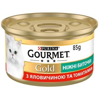 Корм вологий Gourmet Gold Ніжні биточки з яловичиною та томатами для котів 85г - купити, ціни на MasterZoo - фото 2