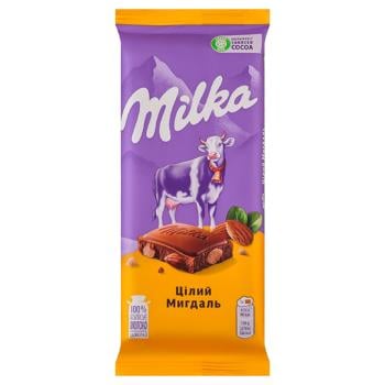 Шоколад молочний Milka з цілим мигдалем 90г - купити, ціни на ЕКО Маркет - фото 1