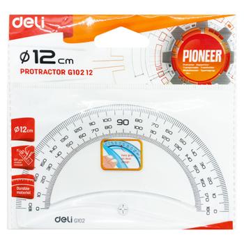 Транспортир Deli EG10212 Pioneer прозрачный 180гр 12см - купить, цены на Чудо Маркет - фото 1