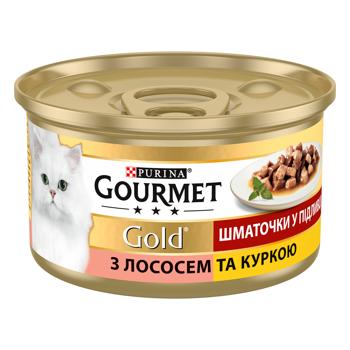 Корм влажный Gourmet Gold с лососем и курицей для кошек 85г - купить, цены на MasterZoo - фото 1