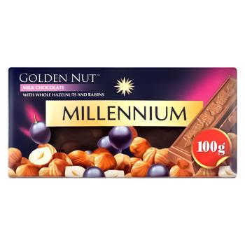 Шоколад молочный Millennium Golden Nut с цельными лесными орехами и изюмом 100г - купить, цены на Чудо Маркет - фото 1