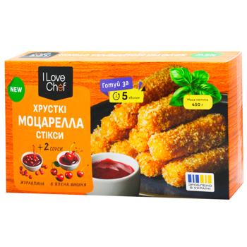 Сыр I Love Chef Моцарелла стиксы хрустящие в панировке с ягодными соусами замороженный 450г - купить, цены на Восторг - фото 1