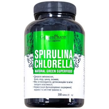 Вітамінний комплекс Golden Pharm Spirulina + Chlorella 200шт - купити, ціни на КОСМОС - фото 1