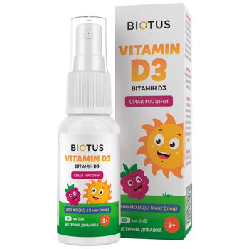 Вітамін D3, Vitamin D3, Biotus, спрей для дітей, смак малини, 30 мл - купить, цены на Biotus - фото 1