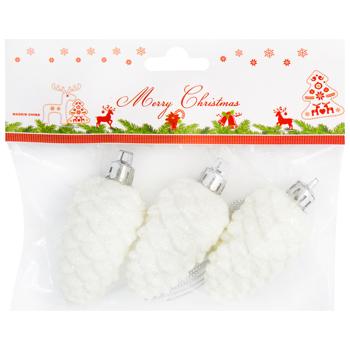 Cones White Christmas Tree Decorations 3pcs 7*3.5cm - buy, prices for COSMOS - photo 1