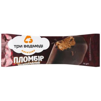 Мороженое Три Ведмеді Пломбир шоколадный в глазури 70г - купить, цены на КОСМОС - фото 1