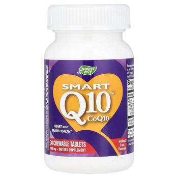 Коензим Q10, Smart Q10, Nature's Way, смак апельсинового крему, 100 мг, 30 жувальних таблеток - купить, цены на Biotus - фото 1