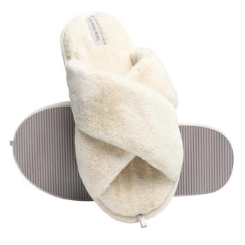 Twins HS-LUX Women's Fur Cross-Over Slippers s.38-39 Milky White