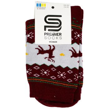 Premier Socks Scandinavian Deer Print Women's Classic Terry Socks s.23-25 Red