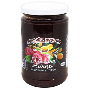 Малина и облепиха Здорова Родина перетертая с сахаром 350г - купить, цены на КОСМОС - фото 1