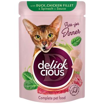 Delickcious Slices with Duck and Chicken Fillet with Spinach in Sauce for Adult Cats 85g