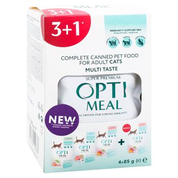 Optimeal Wet Food with Different Tastes for Adult Cats 3+1pcs x 85g