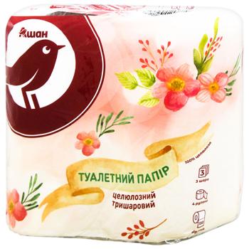 Туалетний папір Auchan целюлозний 3-шаровий 4шт - купити, ціни на - фото 2
