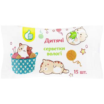 Салфетки влажные детские Auchan Коты 15шт