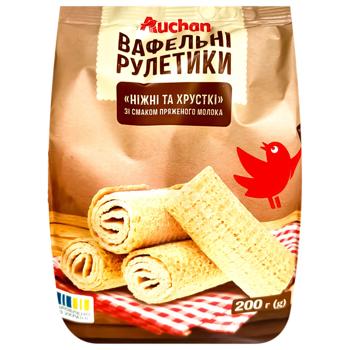 Рулетики вафельные Auchan со вкусом топленого молока 200г