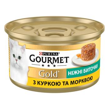 Корм влажный Gourmet Gold Нежные биточки с курицей и морковью для кошек 85г - купить, цены на КОСМОС - фото 1