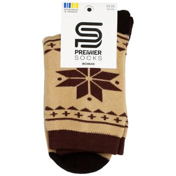 Шкарпетки Premier Socks жіночі класичні махрові скандинавський принт р.23-25 бежевий - купити, ціни на ЕКО Маркет - фото 1