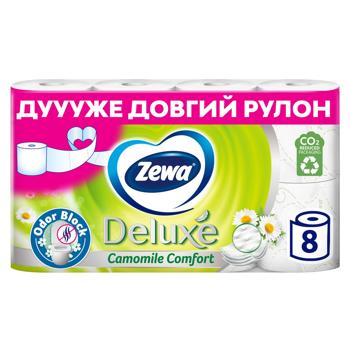 Туалетная бумага Zewa Deluxe Ромашка белая 3-слойная 8шт - купить, цены на Cупермаркет "Харьков" - фото 1