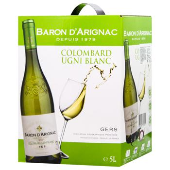 Вино Baron D'Arignac Colombard Gers белое сухое 11% 5л - купить, цены на МегаМаркет - фото 1