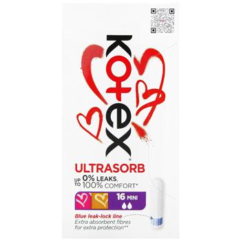 Тампоны Kotex Ultra Sorb mini дополнительная защита от протекания 2 капельки 16шт - купить, цены на Торба - фото 2