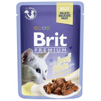 Корм вологий Brit Premium з філе яловичини для дорослих котів 85г