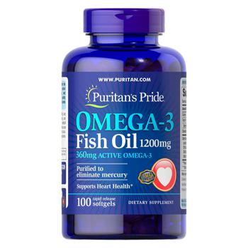 Рыбий жир Puritan's Pride Omega-3 1200мг (360мг активного Омега-3) 100 гелевих капсул - купить, цены на Biotus - фото 1