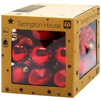 Tarrington House Ornament Red Plastic Christmas Tree Decorations Set 30pcs
