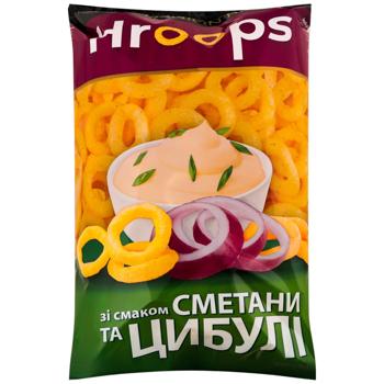 Снеки кукурудзяні Hroops зі смаком сметани та цибулі 140г - купити, ціни на MasterZoo - фото 1