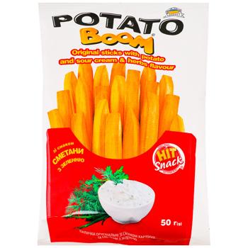 Potato Boom Potato with Sour Cream and Greens Flavored Sticks 50g - buy, prices for Chudo Market - photo 1