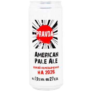 Пиво Pravda American Pale Ale светлое нефильтрованное 7% 0,33л - купить, цены на WINETIME - фото 1