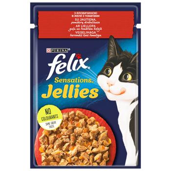 Корм вологий Felix Sensations Jellies з яловичиною та томатами для дорослих котів 85г - купити, ціни на MasterZoo - фото 1