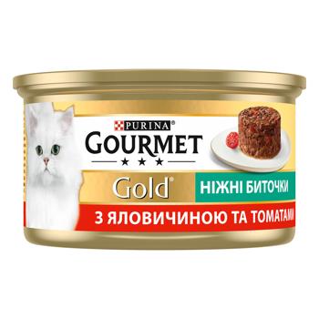 Корм влажный Gourmet Gold Нежные биточки с говядиной и томатами для кошек 85г - купить, цены на КОСМОС - фото 3