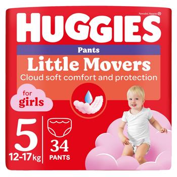 Подгузники-трусики Huggies Little Movers для девочек 5 12-17кг 34шт - купить, цены на Cупермаркет "Харьков" - фото 1