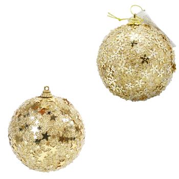 Koopman Christmas Ball with Glitter and Pattern 8cm Golden in Assortment