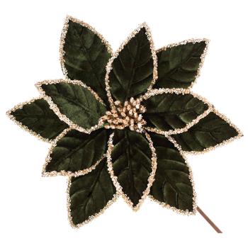 Bona Di Poinsettia Velvet Decorative Flower with Glitter 28cm Green - buy, prices for WINETIME - photo 1