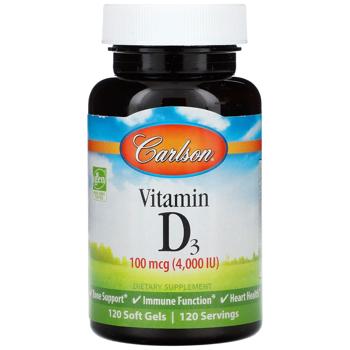 Вітамін D-3, Vitamin D3, Carlson, 100 мкг (4000 МО), 120 гелевих капсул - купити, ціни на Біотус - фото 1